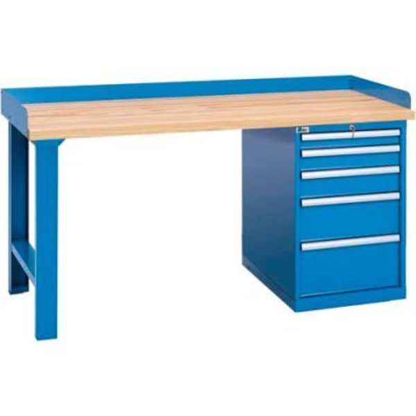 Lista International Industrial Workbench w/Leg, 5 Drawer Cabinet, Butcher Block Top - Blue XSWB42-72BT/BB